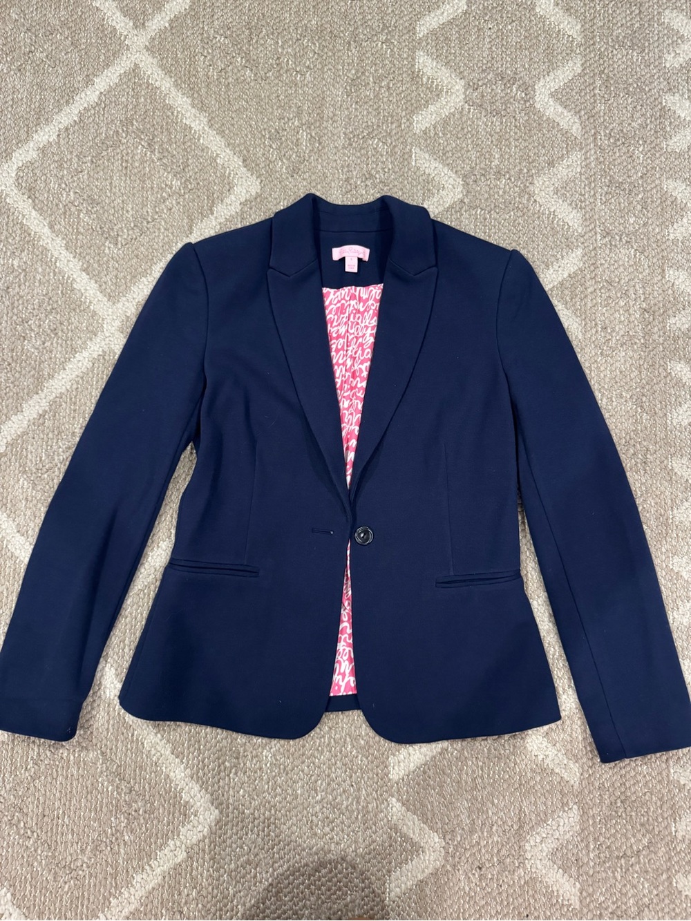 Lilly Pulitzer Navy Blue Tailored Blazer Jacket Pink Lining Size S